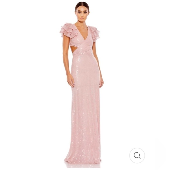 Mac Duggal SEQUINED RUFFLED CUT OUT LACE UP GOWN size 6 NEW $598 - Picture 1 of 5